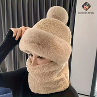 A winter face mask cloak scarf -100% polyester, woven, windproof, warm neck cover with hat, suitable for outdoor activities, cyc