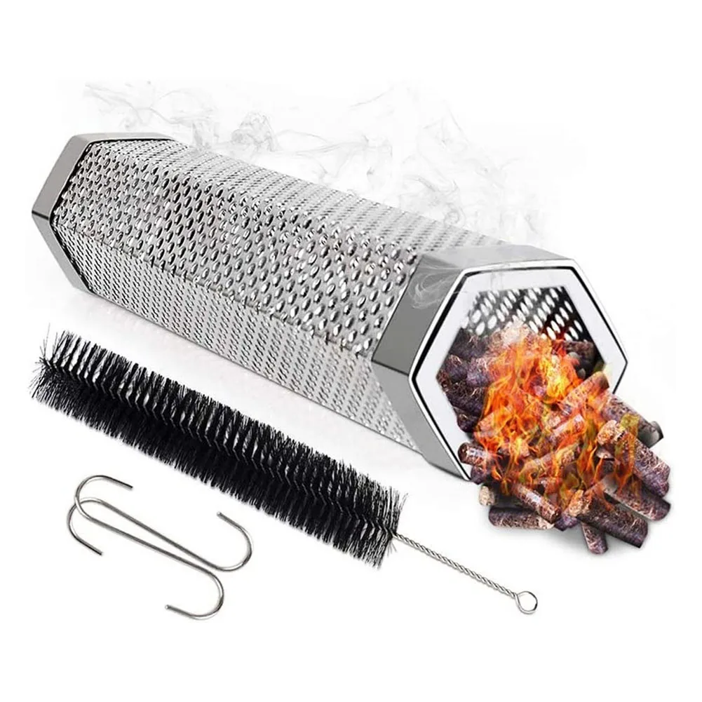 Tubo de filtro de acero inoxidable de 12 pulgadas para barbacoa, pipa de madera para fumar, accesorios de cocina al aire libre