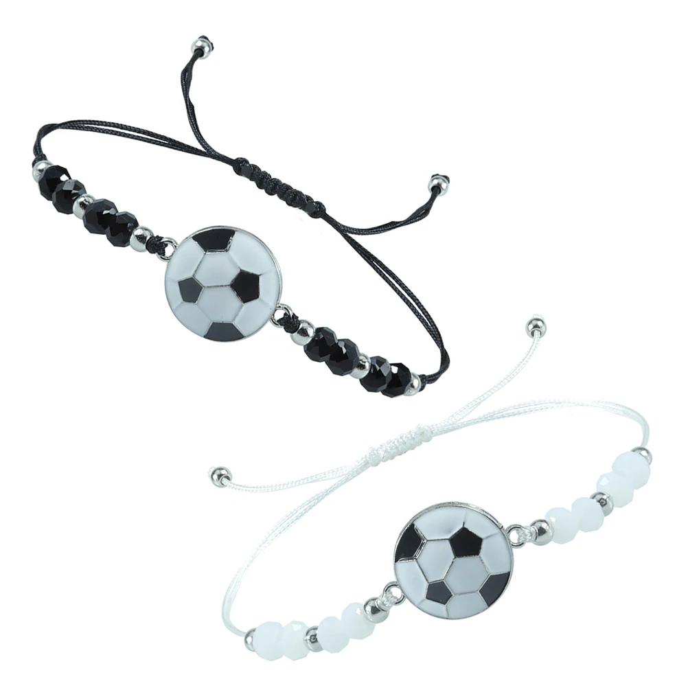 

2Pcs Football Bracelets Stylish Adjustable Soccer Wristbands for Men Women -Resistant Couple Bracelets Sports Themed