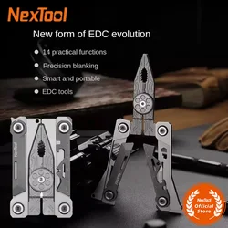 Nextool-Alicate portátil multifuncional, lâmina de prata, ferramenta EDC, chave de fenda, chave, faca, bolsa de couro, 14 em 1