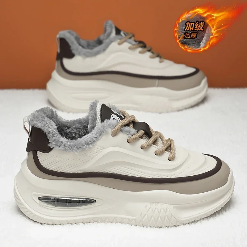 

Зимняя мужская обувь, кожаные теплые повседневные кроссовки на шнуровке, спортивная обувь на воздушной подушке, увеличенная высота обуви на плоской платформе, большой размер 48