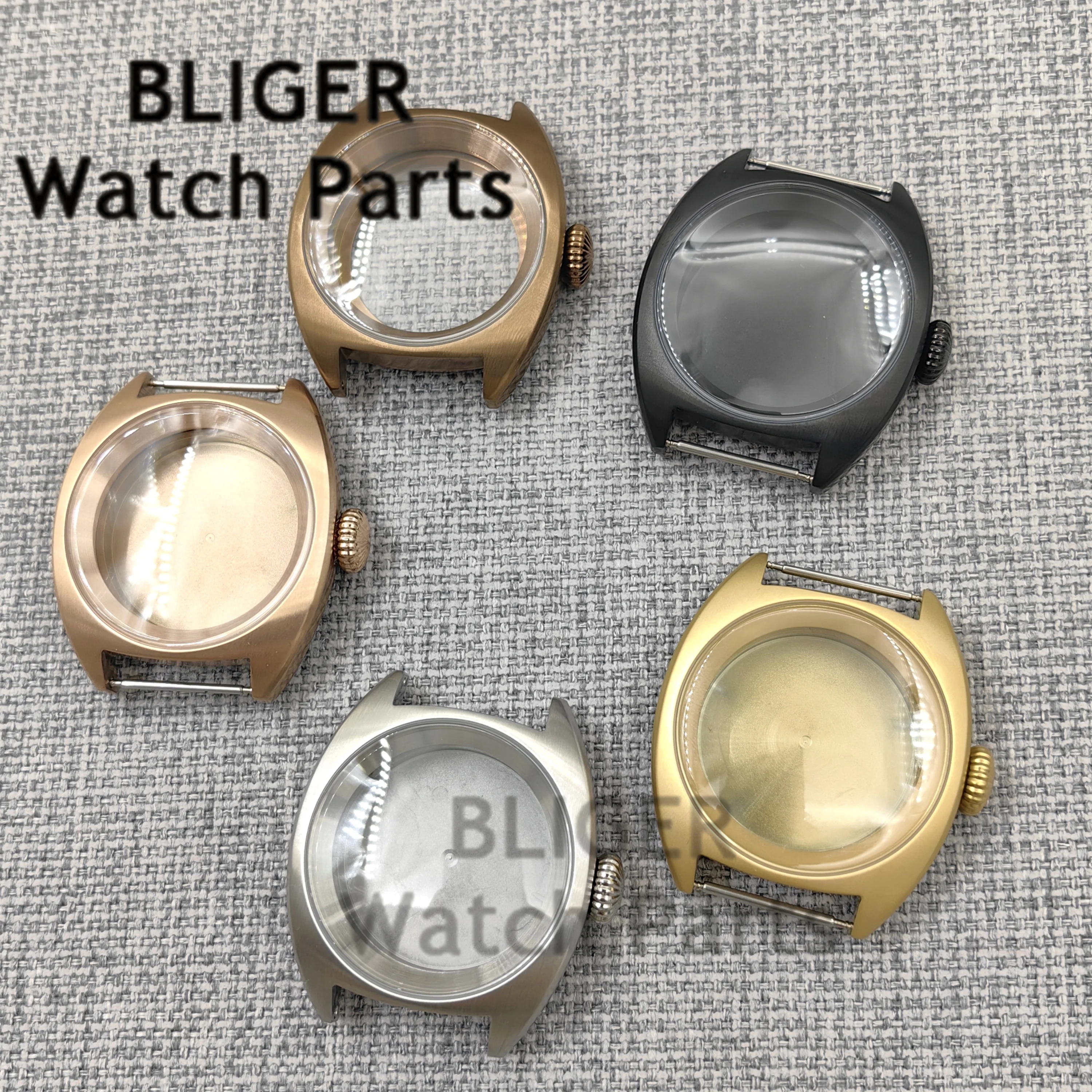 PVD Black36mm/39mm Double Domed Sapphire Glass Watch Cases Fit NH34 NH35 NH36 NH38 ETA2824 PT5000 Movement Big Crown/Small Crown