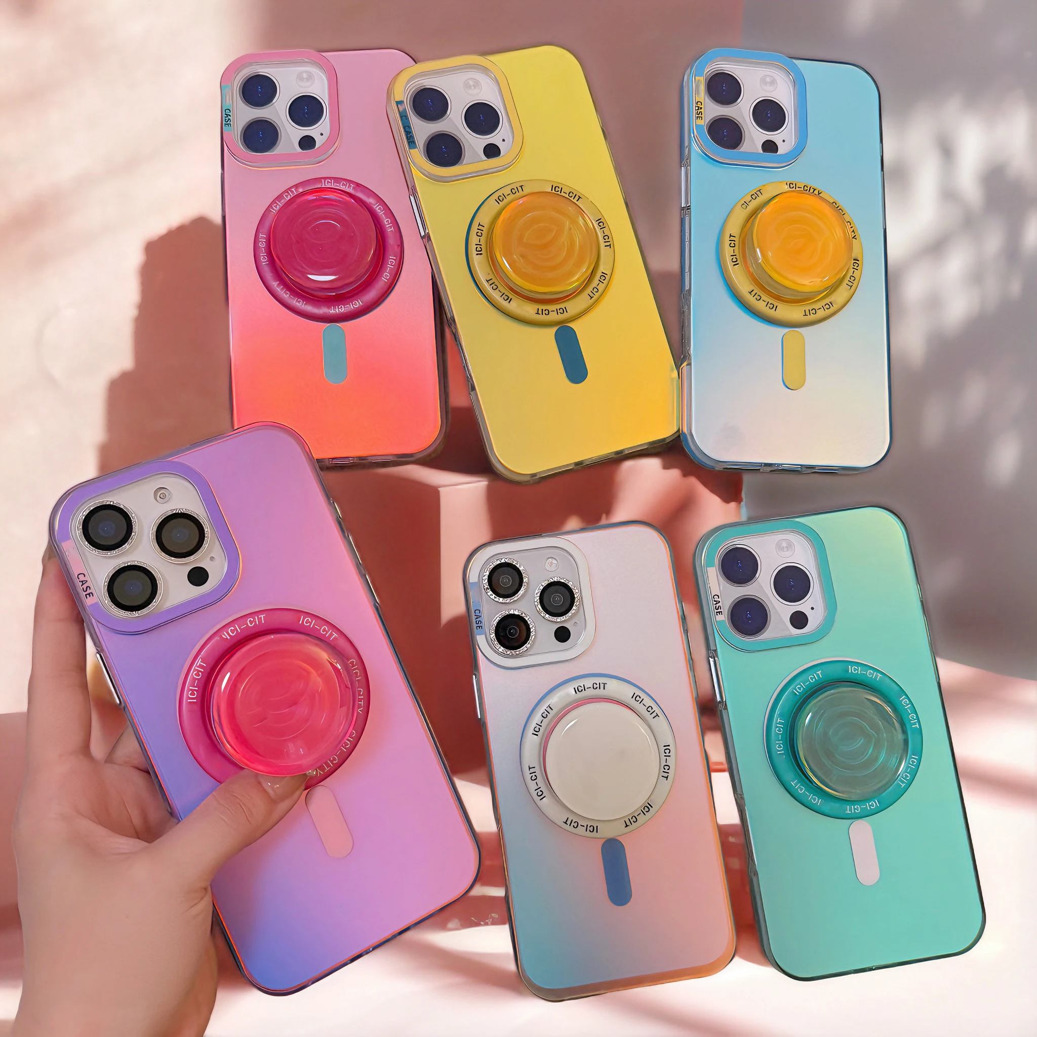 

Laser magnetic skin sensing phone case for iPhone 16 Pro Max 15 14 13 candy colored magnetic bracket new phone case