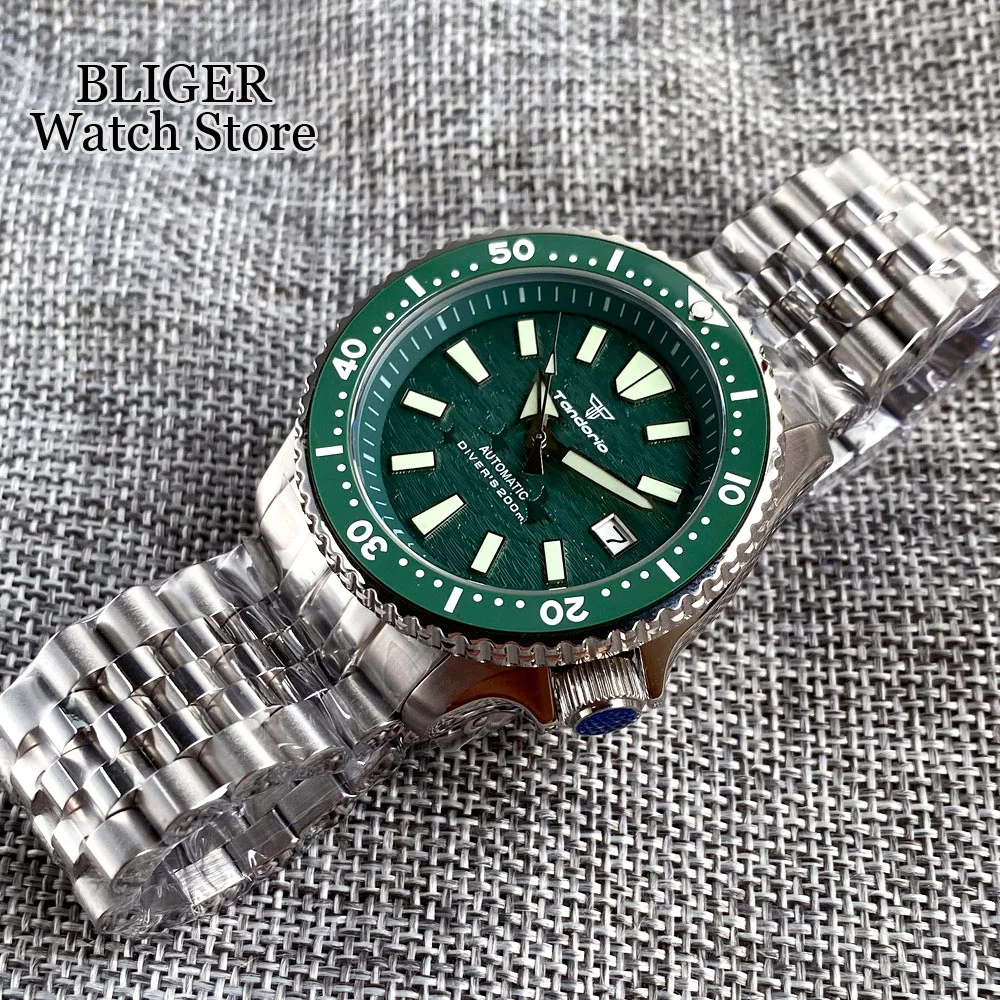 Imagem -04 - Relógio de Mergulho Automático Tandorio para Homens Mostrador Verde Relógio Impermeável Clique Moldura Vidro de Safira Relógio 41 mm Nh35 200m 120