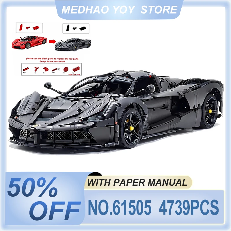 

Highly difficult MOC 61505 Technical Black Super Sport Car Hypercar Model Building Block Brick Puzzle DIY Toy Boy Chrismas Gifts