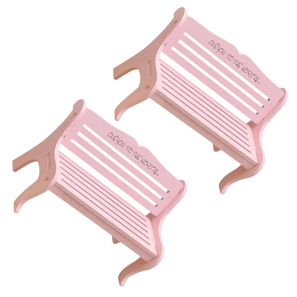 2Pcs Mini Wooden Bench Premium Miniature Furniture Elegant Desktop Ornament Garden Decoration Photo Prop Mini Wooden Bench