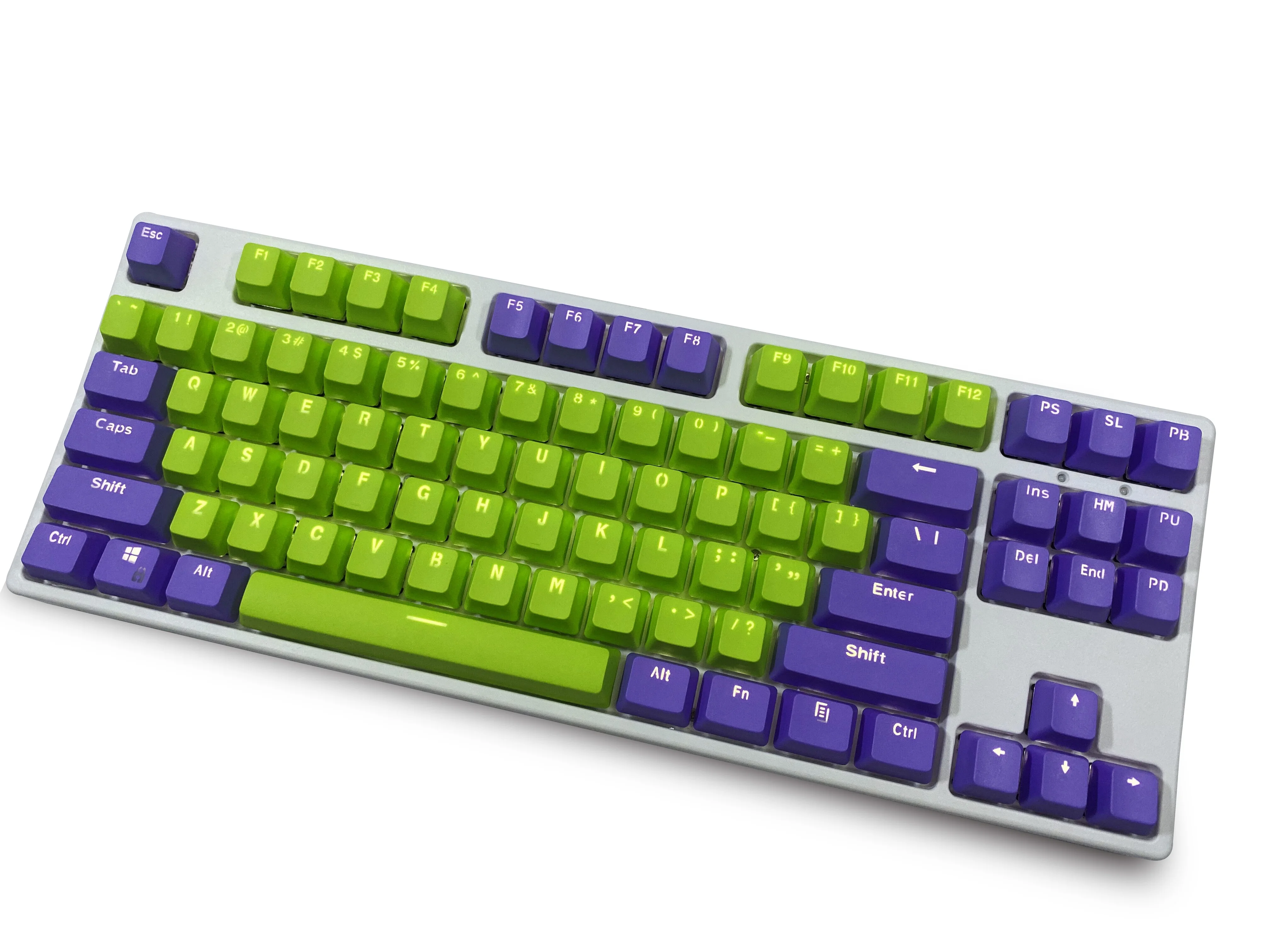 

purple green 87 Keycap, PBT Material OEM Height Mechanical Keyboard Keycaps, Double Backlit Characters, Transparent Game Keycaps