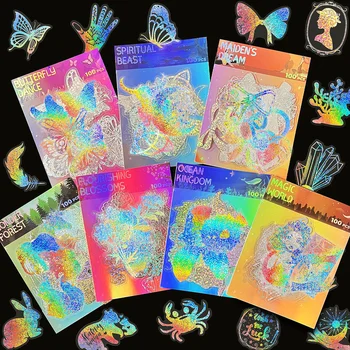 100pcs Cute Cartoon Anime Laser Holographic Stickers Aesthetic Butterfly Decal Scrapbook Laptop Phone Car Funny Sticker for Girl