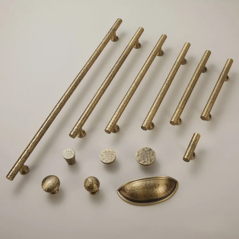 Nordic Brass Hand-hammered Texture Vintage Furniture Handles Bronze Handles for Wardrobe and Drawer Kitchen Cabinet Handles