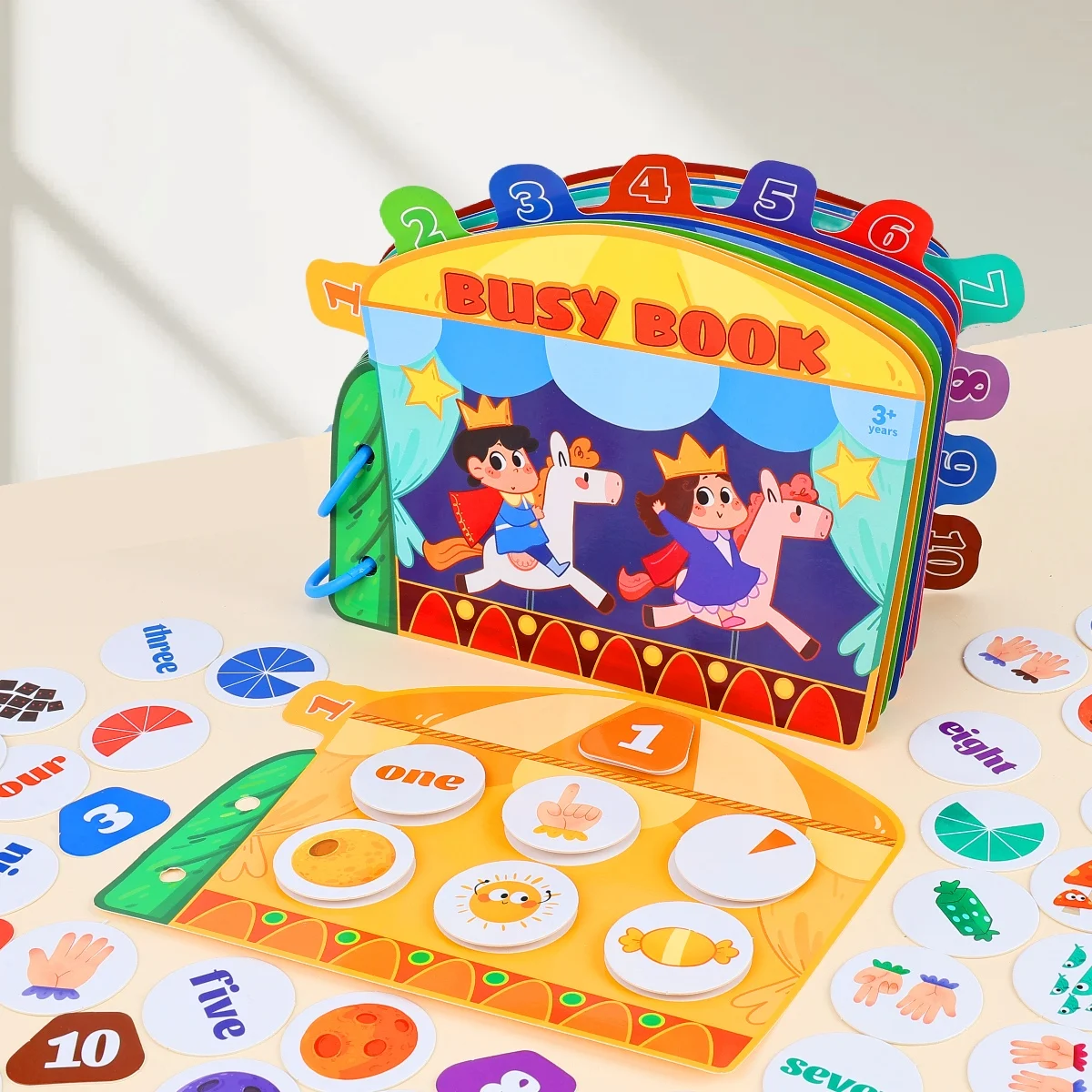 어린이 몬테소리 조기 교육 세트, 대화형 학습 바쁜 책 선물 상자, 색상 식별, 1-10 수량 단어 인식 매칭 게임, 재사용 가능한 DIY 스티커 조용한 책, 조기 계몽 활동 장난감, 3세 이상 어린이를 위한 선물, 유아 가족 학교 교육 보조 자료