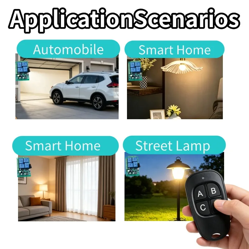 433MHz Wireless Universal Remote Control Switch AC 220V 4CH RF Relay Receiver and Transmitter for Garage and Gate Controller DIY