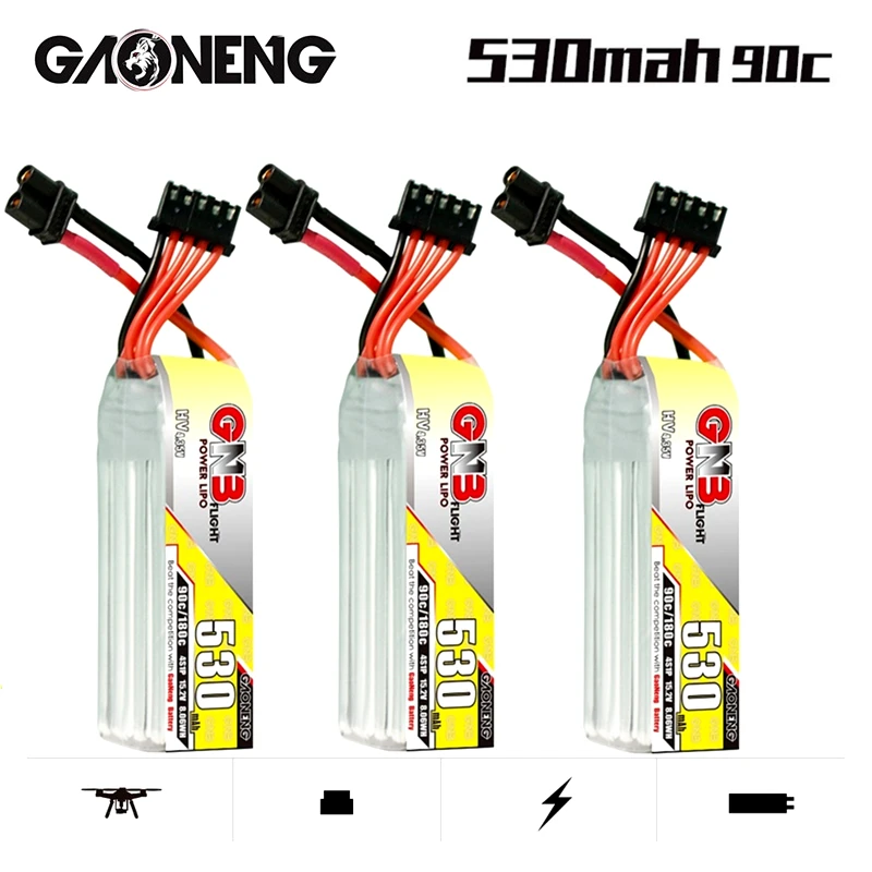 

GNB 530mAh 4S1P 15.2V 90C/180C HV Lipo Battery With XT30U-F Plug For Beta85X Whoop Quadcopter FPV Racing Drone RC Parts