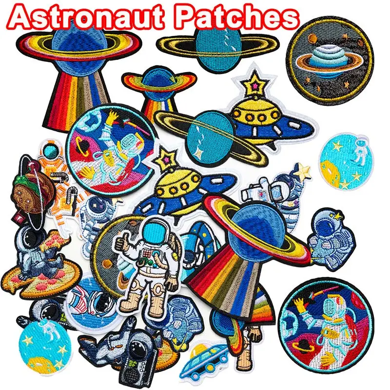 5/19PCS Space Planet Astronaut Iron on Patches Embroidered Patch Sew On Patches Applique Kit for Clothing DIY Craft Jeans Jacket