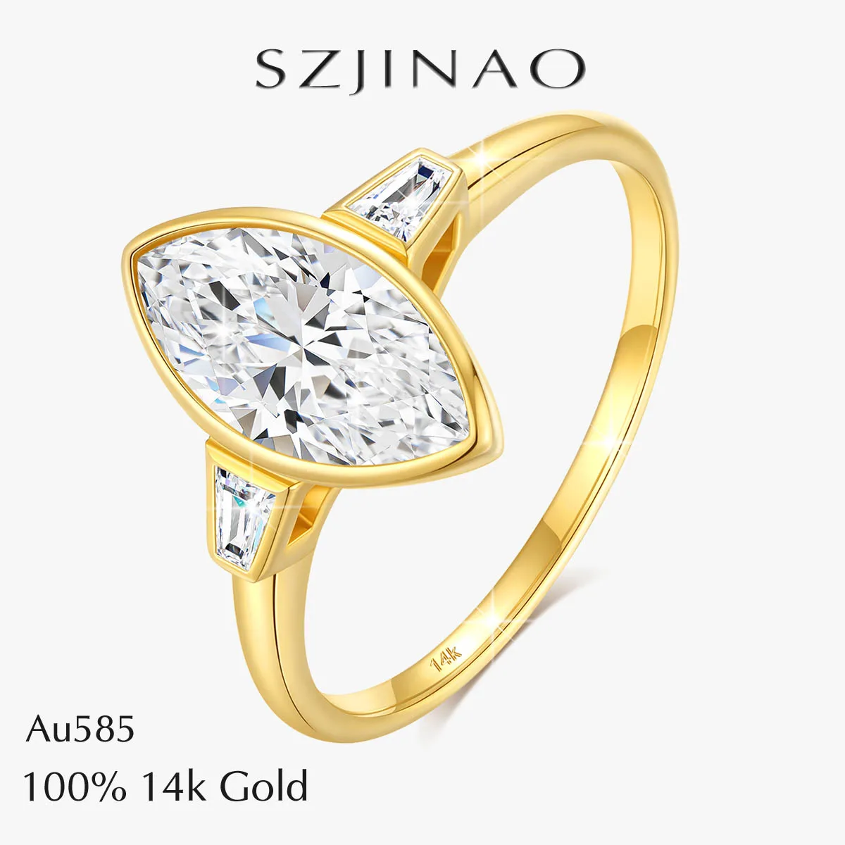 

Marquise Cut Full Moissanite Ring 14K Gold D/VVS1 Lab Created Diamond for Women Wedding Engagement Affordable Jewelry