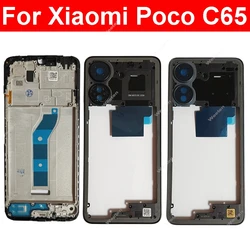 LCD Middle Housing For Xiaomi Poco C65 With NFC Back Cover Housing Front Frame Chassis with Volume Buttons Repair Parts