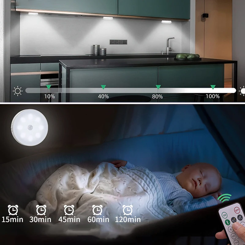 Lámpara inalámbrica recargable con Sensor de movimiento, iluminación Led para armario, cocina, escalera, pasillo