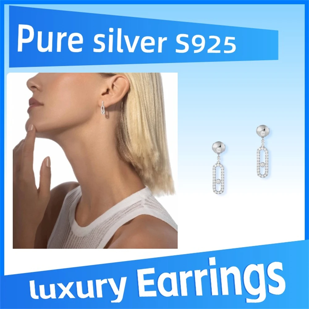 

Pure 925 Sterling Silver noble Move Uno earrings with diamonds Unique design, high quality, luxurious and fashionable