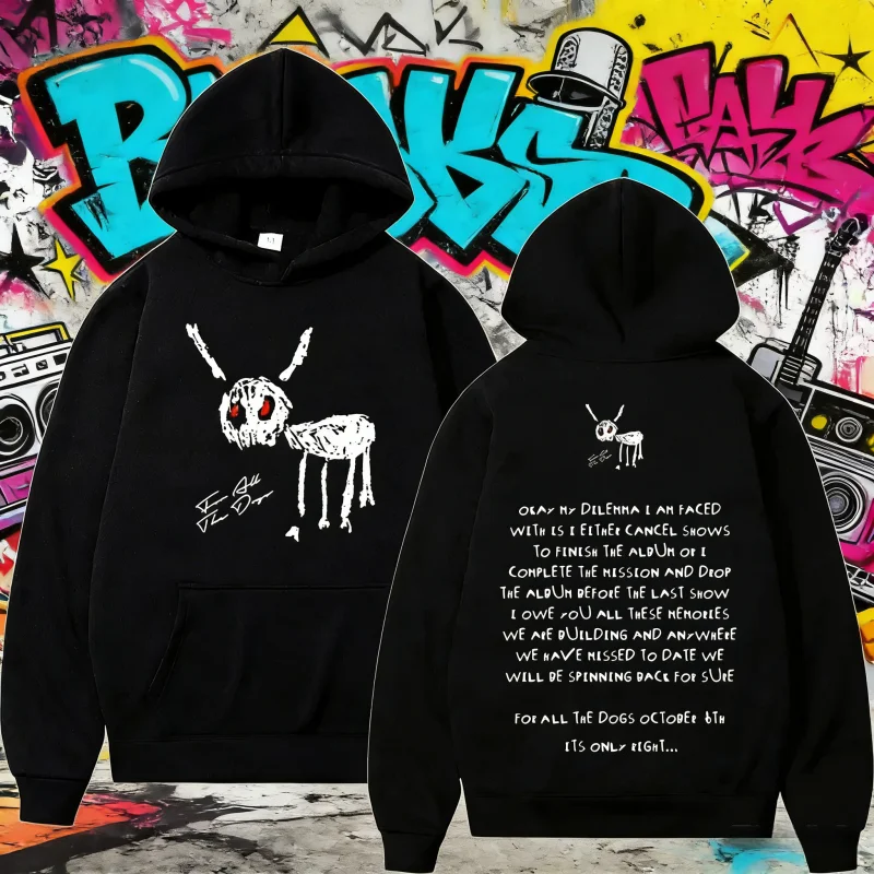 

Осень-зима 2025: рэпер Дрейк для всех собак, толстовка с буквенным принтом, мужской винтажный пуловер в стиле хип-хоп, повседневная уличная одежда большого размера с капюшоном