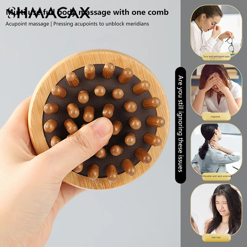 Wood Handheld Meridian Gua Sha Massage Comb Hair Care Shampoo Brush Body Sculpting Massage For Waist Leg Relaxation Tool