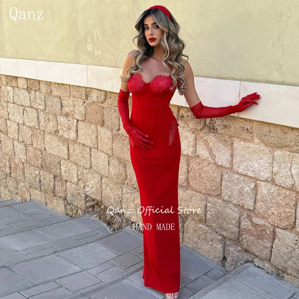 

Qanz Elegant Dress Luxury Wedding Guest Red Lace Sweethert Prom Dresses Sexy Women Mermaid Robe De Soirée Femme Customized