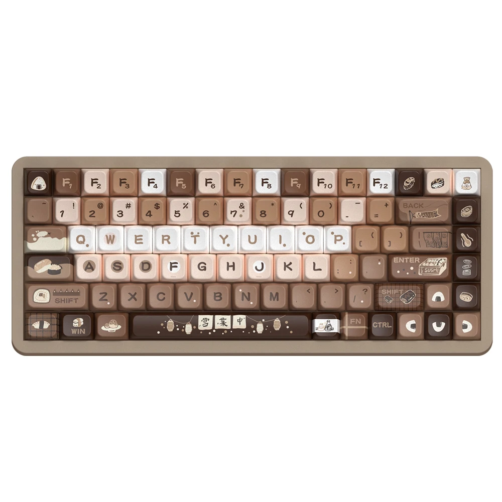 Teclas de rollo de Sushi Mda, teclas de teclado mecánico de sublimación térmica Pbt con tema de Sushi marrón altamente personalizadas