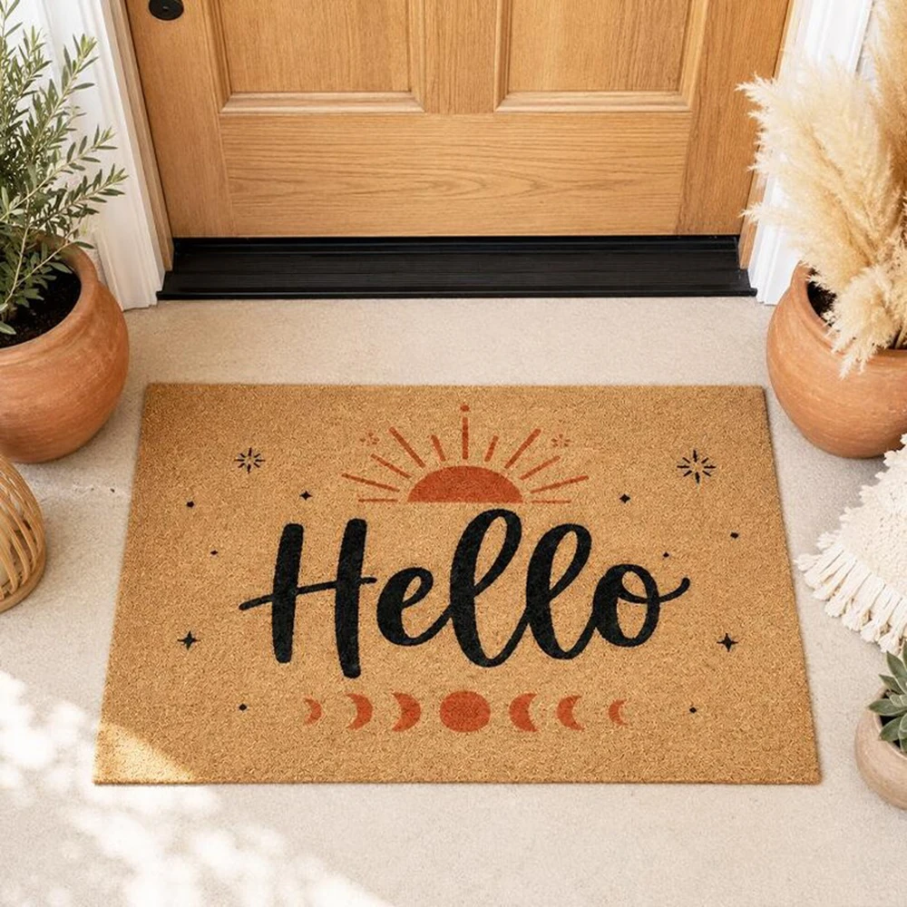 

Boho Sun Moon Doormat Celestial Welcome Mat Neutral Front Porch And Apartment Entry Decor Housewarming Gift Durable Coir Rug