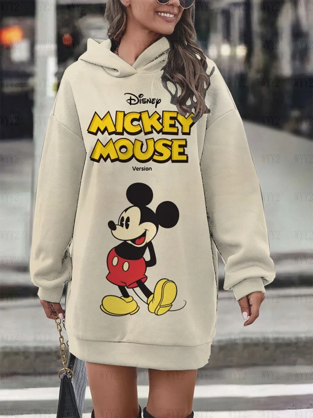 Fashion Women's Clothing Loose Autumn and Winter Long Sleeve Hoodies Disney Christmas Gift Mickey Minnie Print Hoodies Dress