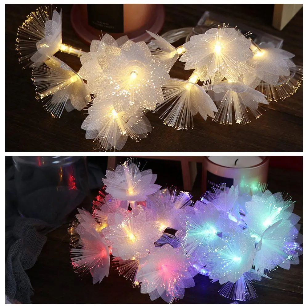

Светодиодные рождественские елочные цветочные огни, оптоволоконные цветочные гирлянды, вспышка, сказочная лампа на батарейках, 1,5 м/3 м, уличный светильник для кемпинга