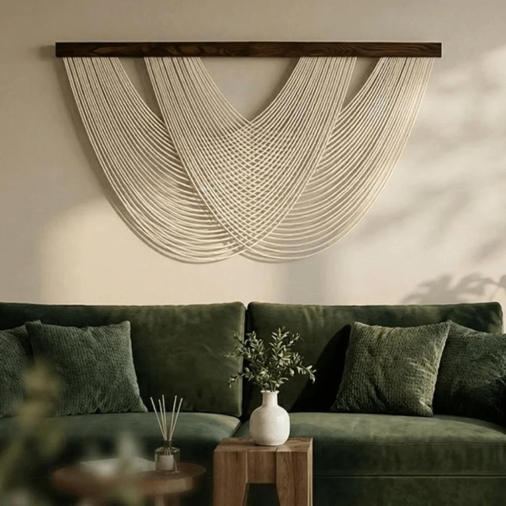 Hand-Woven Wall Hanging Tapestry Large Size Wall Art Bohemian Tapestry Nordic Style Cotton Rope Tapestry Living Room Decor