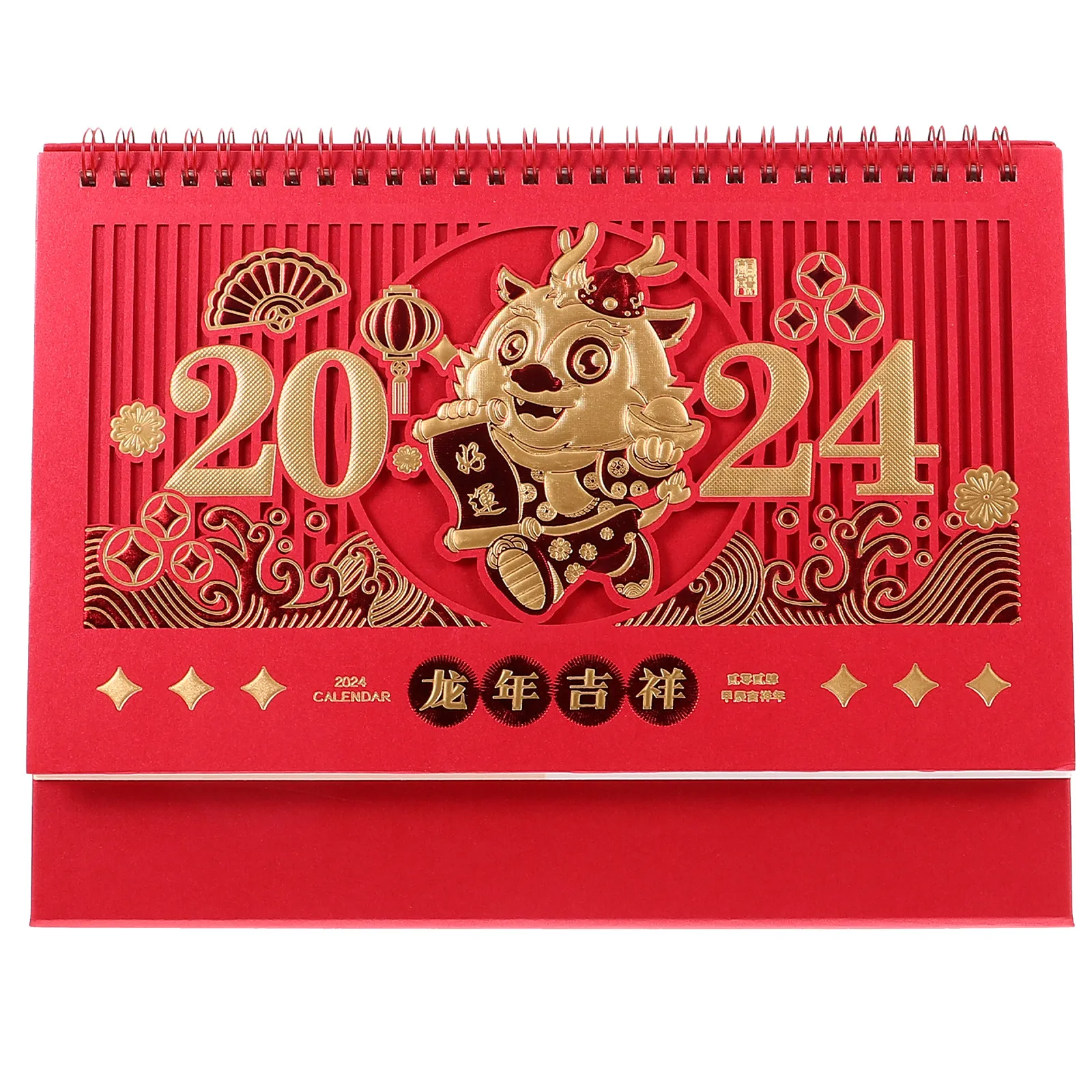

2024 Chinese New Year Desk Calendar Dragon Theme Standing Tabletop Calendar for Office Home Study Decor Functional Daily Planner