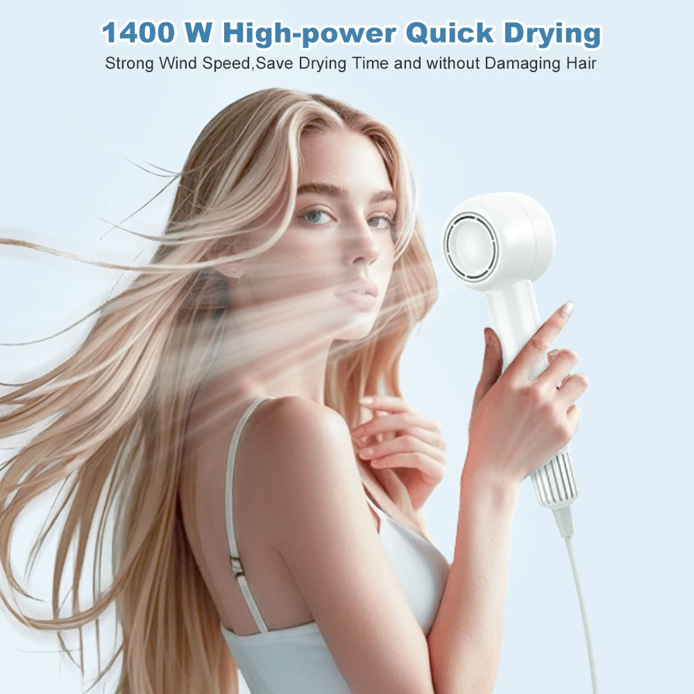 Super secador de cabelo 1400w sem folhas, ferramenta de íon negativo, cuidados com o cabelo constante, estilo pessoal, secadores de cabelo elétricos para mulheres