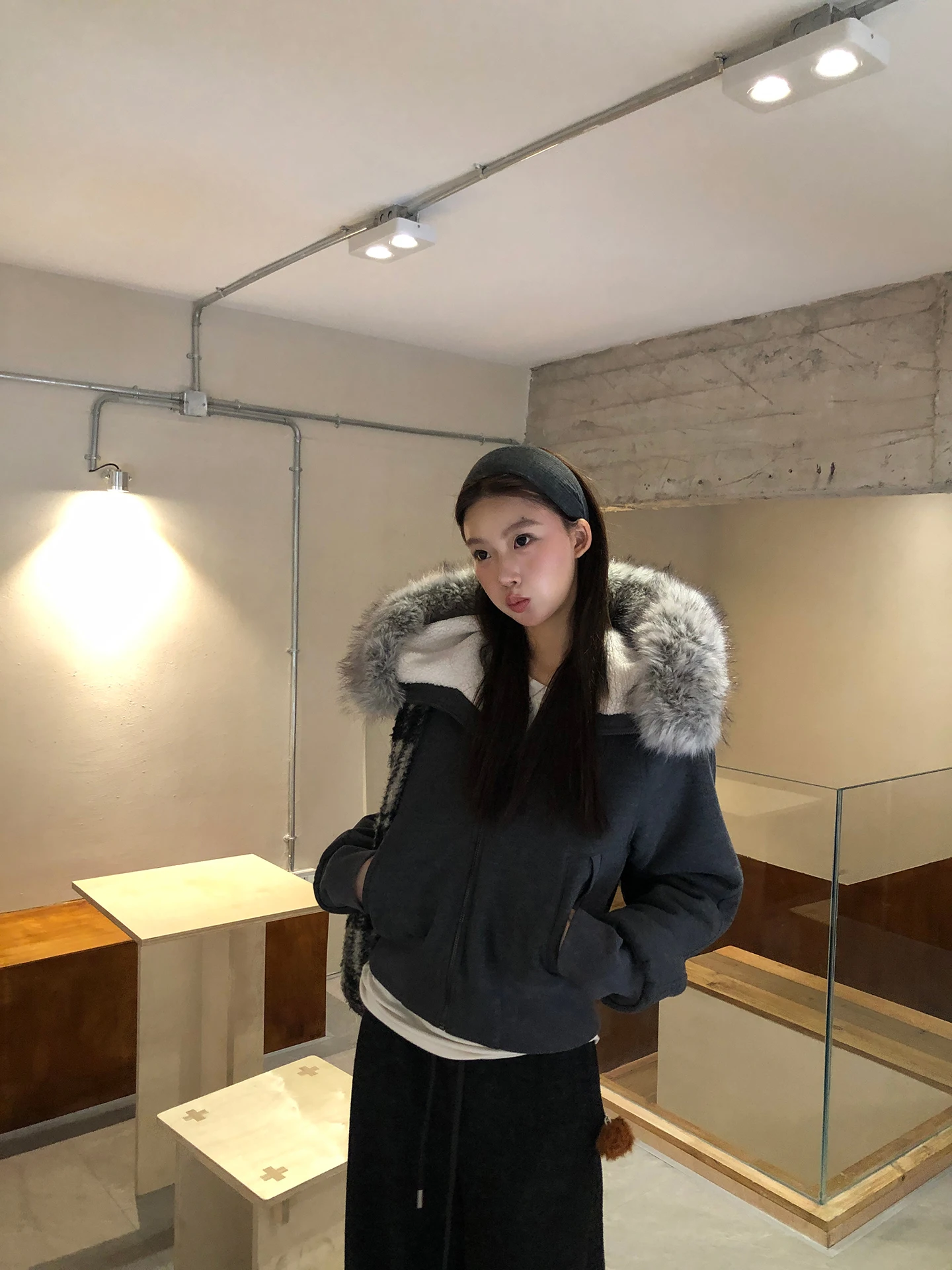 

Red Celebri ort Padded Jaet Women's Autumn Winter New Sle Fur Collar Cotton Coat with Hood Warm Fluffy Women's Outerwear