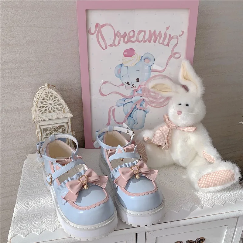 

Tea Party Gothic Sweet Kawaii Lolita Japanese Round Head Bow Women's Shoes Girl's Cosplay Anime Women Harajuku Cute Mid Heel 3cm
