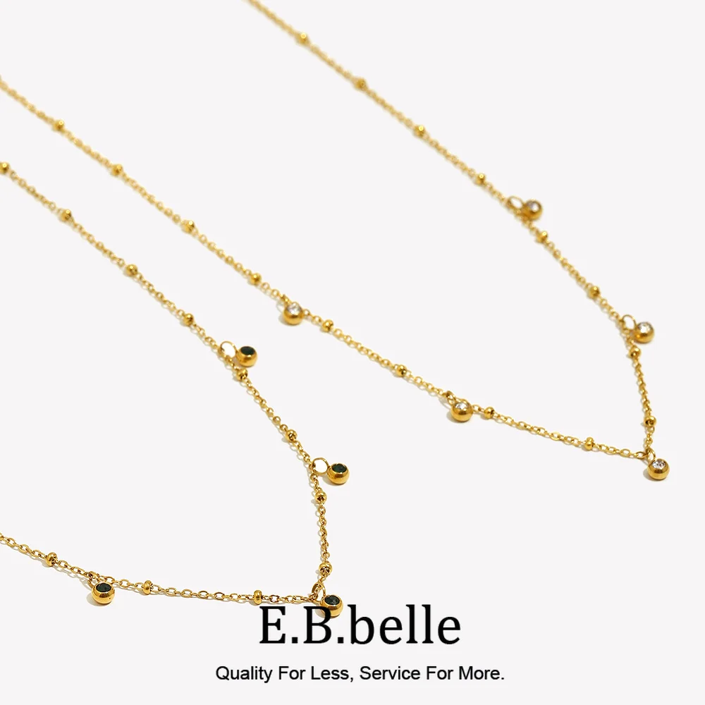 E.B.belle Green White Zircon Necklace Hypoallergenic 18K Gold Plated Necklace 316L Stainless Steel Accessories