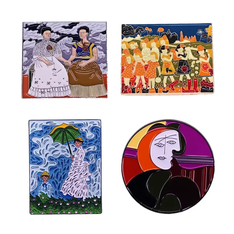 

High Quality Art Paintings Metal Enamel Pins Brooch Delicacy Oil Painting Lapel Badge Hoodie Backpack Hat Decorative Fans Gifts