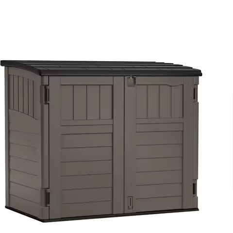Backyard and Garden Storage Shed, Horizontal Design, 4 Feet by 2.5 Feet, Stone Grey - Portable Utility Deck and Cabinet