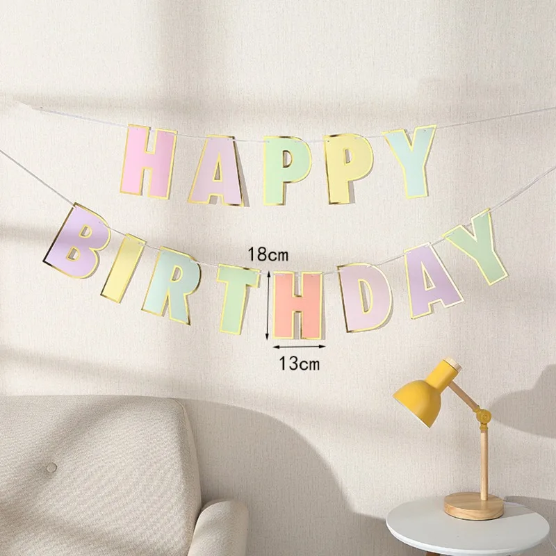 عيد ميلاد سعيد راية حفلة عيد ميلاد الديكور الذهبي ختم معكرون اللون رسالة جارلاند أعلام حفلة صور الدعائم العرض #2