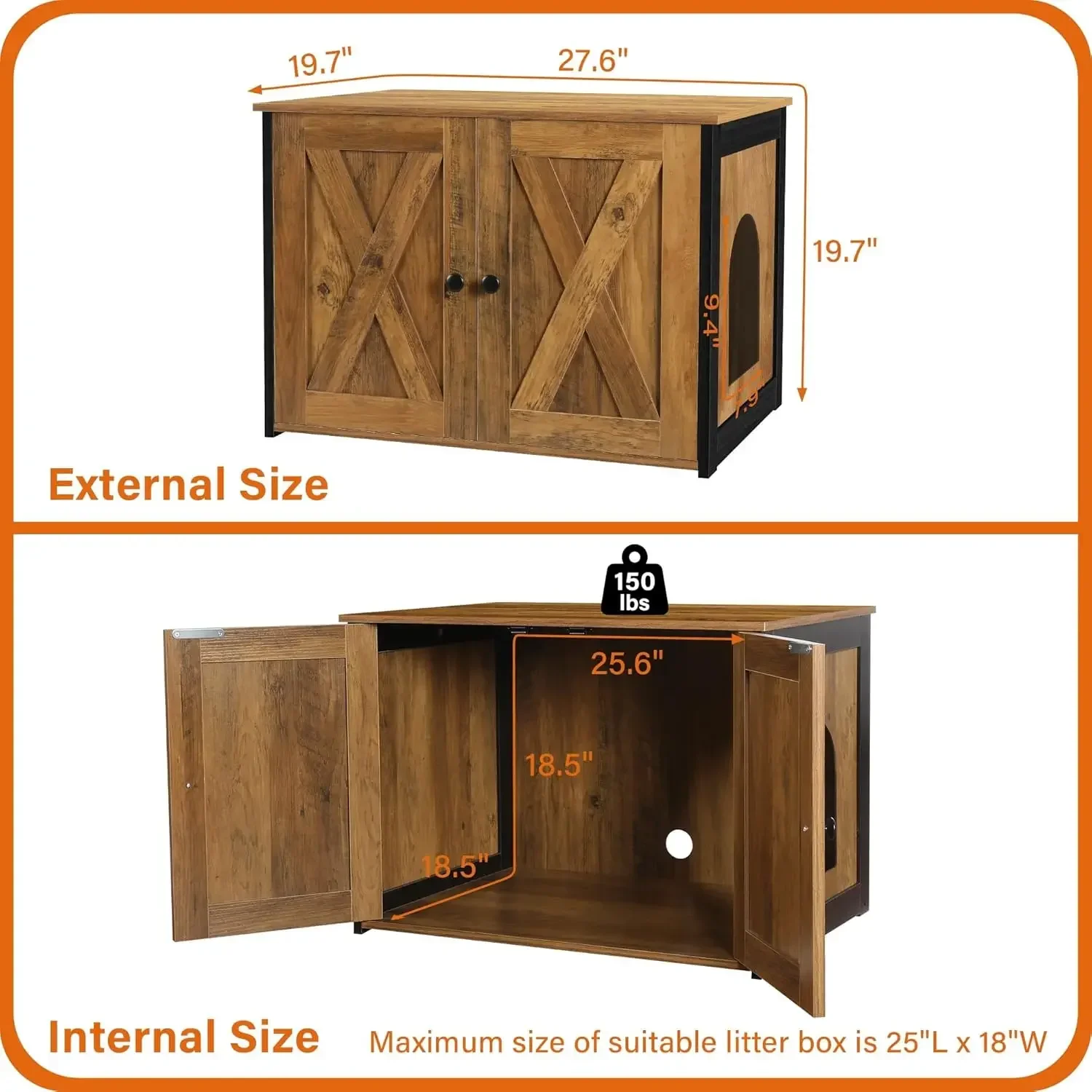 Litter Box Enclosure,Cat Litter Box Furniture Hidden,Reversible Entrance Can Be on Left or Right Side,Wooden Cat Washroom Indoor