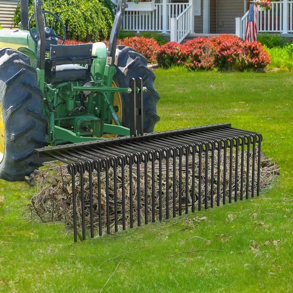 72 Steel Pine Straw Rake 32 Durable Springs Landscape Tractor Rake Attachments Powder Coated 3 Point Quick Hitch for T