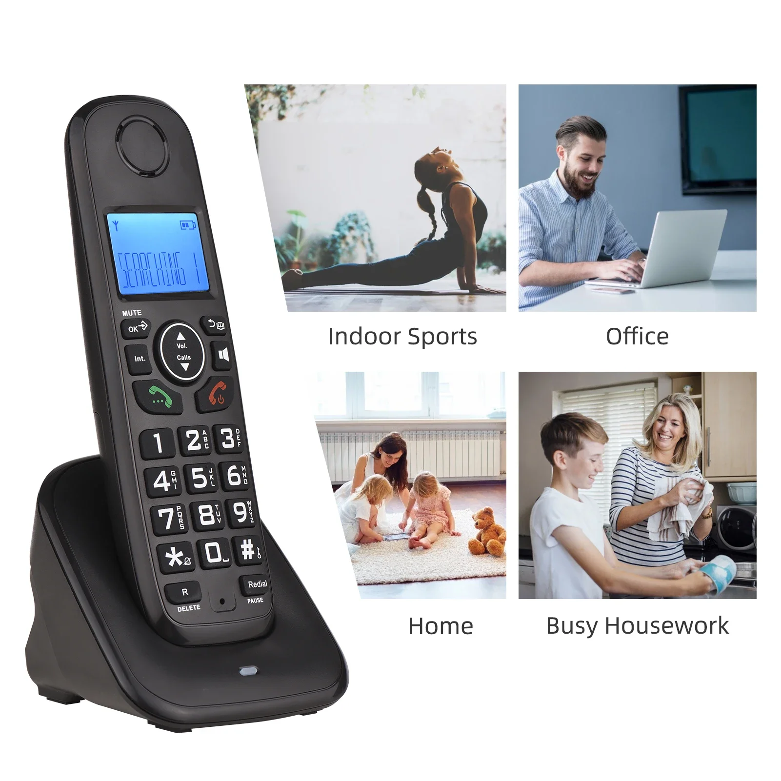 Beamio Wireless Telephone With Multi Language Call ID Handfree Backlight Phone For Home Office Desktop Black