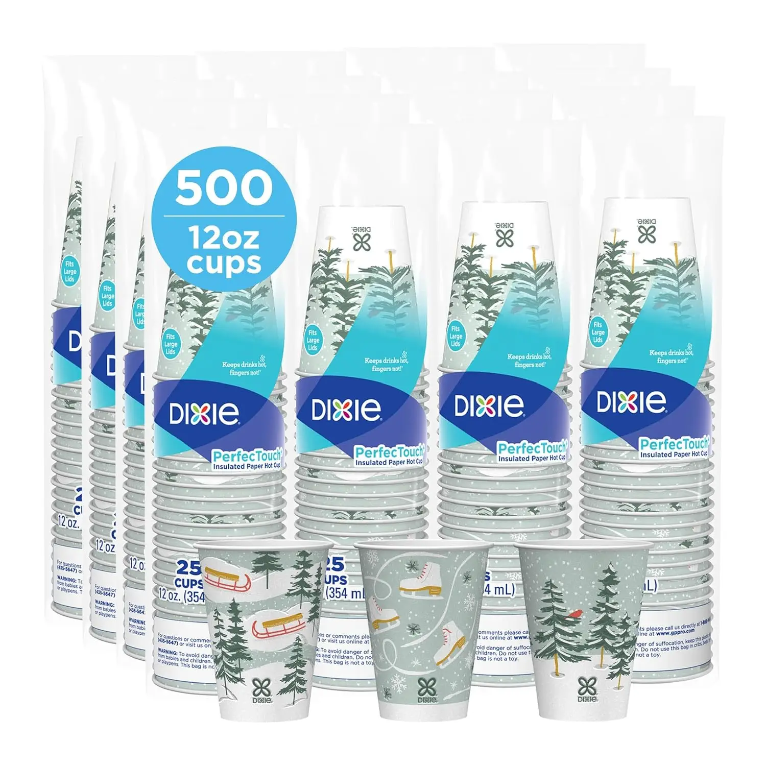 

Insulated Paper Hot Coffee Cups, Winter Holiday Designs, 12 oz, 500 Count (20 Packs of 25)