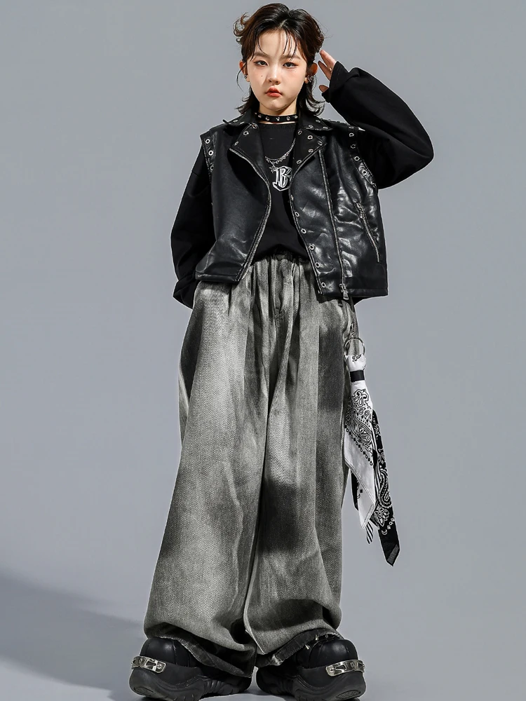 2025 جديد أزياء مسرحية رقص الجاز للفتيات سترة سوداء السراويل فضفاضة الشارع الشهير الأولاد الهيب هوب الرقص الهذيان الملابس DQS21025