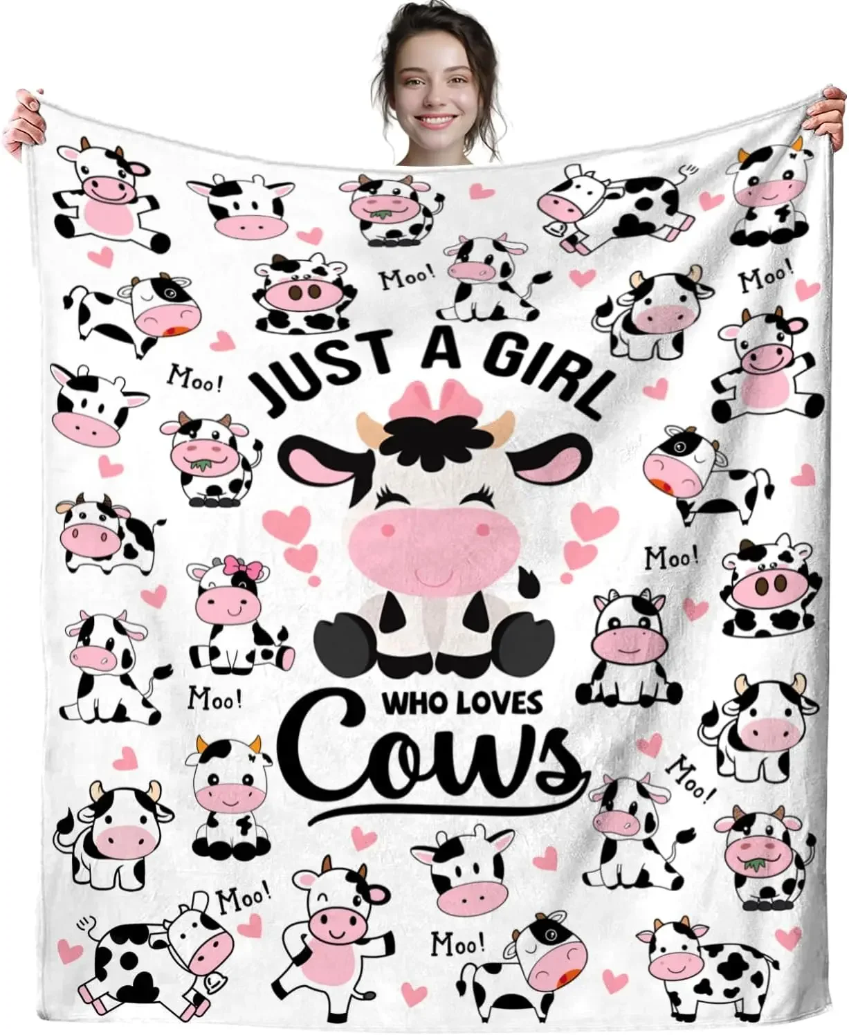 Cute Cow Blanket Just a Girl Who Loves Cows Throw Blanket Aesthetic White Black Cow Print Spotted Animal Pattern Bedding