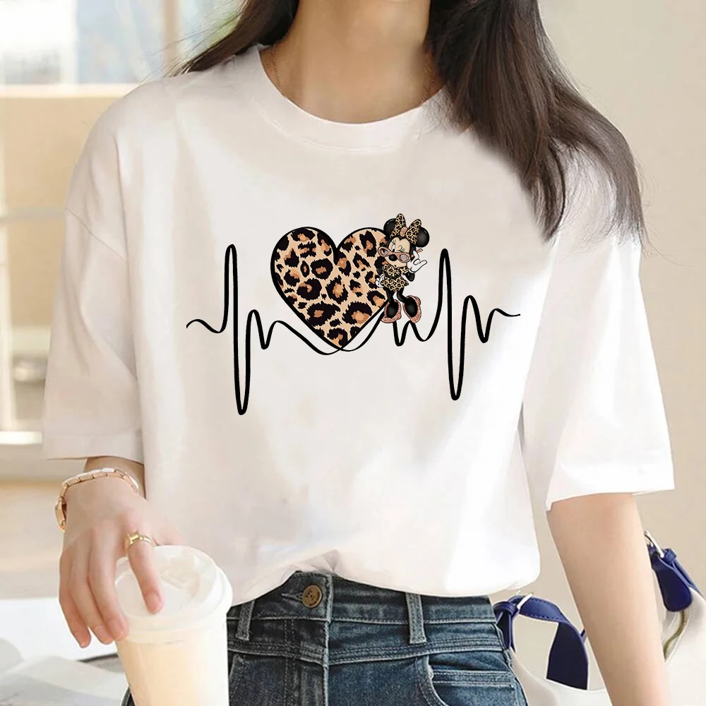 Disney Minnie Mouse Heartbeat Print Tshirt Summer Casual Funny Graphic Cotton T Shirt Lady Yong Girl Women's Clothing Sales