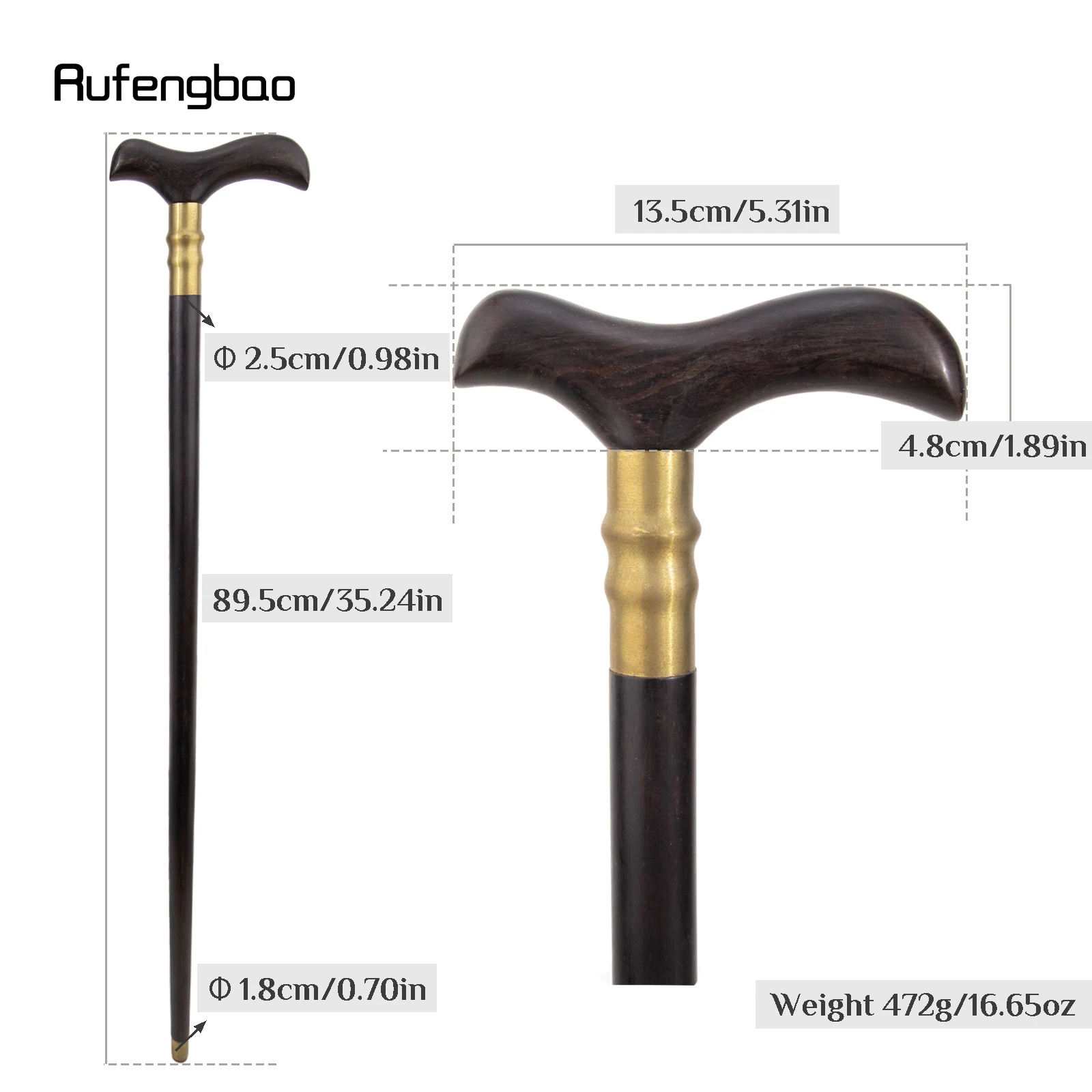 Black Wooden T Traditional Single Joint Stick Decorative Cospaly Party Wood Cane Halloween Mace Wand Crosier 90cm