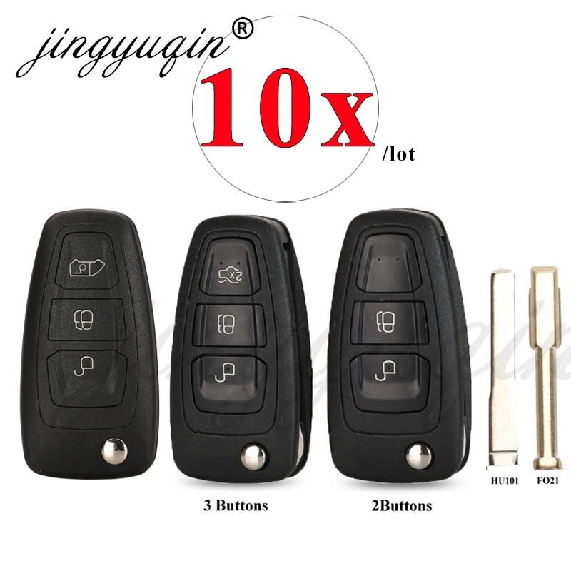 

jignyuqin 10pcs Flip Remote Key Case Shell 2/3 Button for Ford Ranger Focus Fiesta Mondeo HU101/FO21 Key Blade Key Case