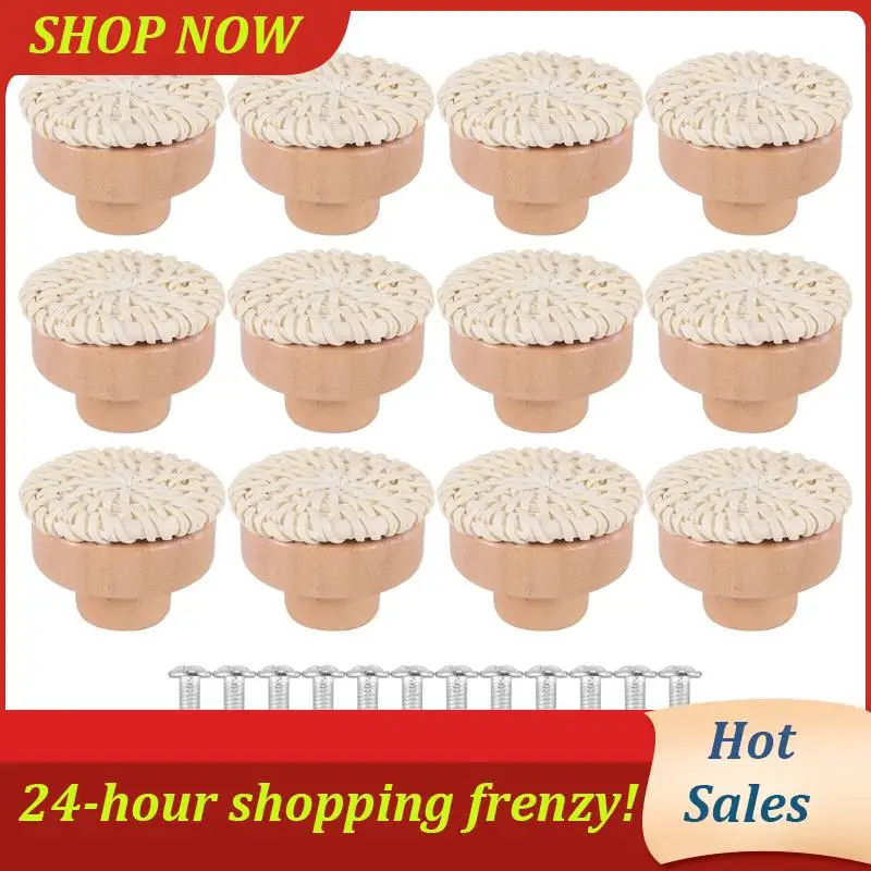 

AB31-Boho Rattan Dresser Knobs Round Wooden Drawer Knobs Handmade Wicker Woven And Screws For Boho Furniture Knobs Beige