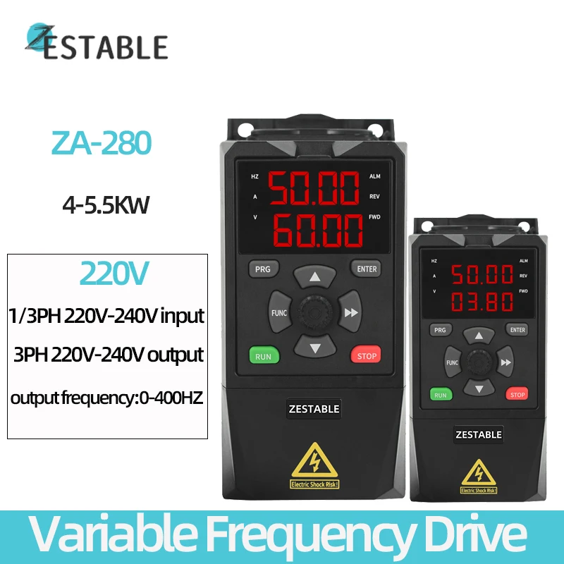 

3Phase 220V Output Variable Frequency drive 4/5.5KW Inverter VFD ZA-280 Frequency Drive for Motor Speed Controller