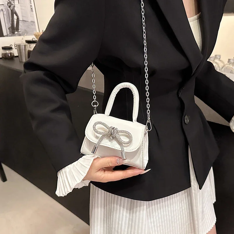 

Bow Design Solid Color Mini Shoulder Bag Pu Leather Flap Crossbody Bags for Women 2024 Fashion Female Chain Purse and Handbags