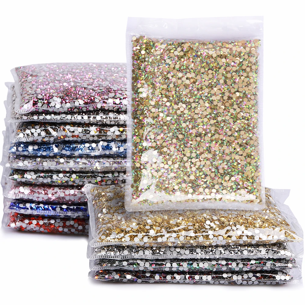 

14400Pcs Wholesale SS3-SS20 Glass Flatback Rhinestones Bulk Glitter Glue Crystals Rhinestone For Diy Crafts Nail Art Clothes